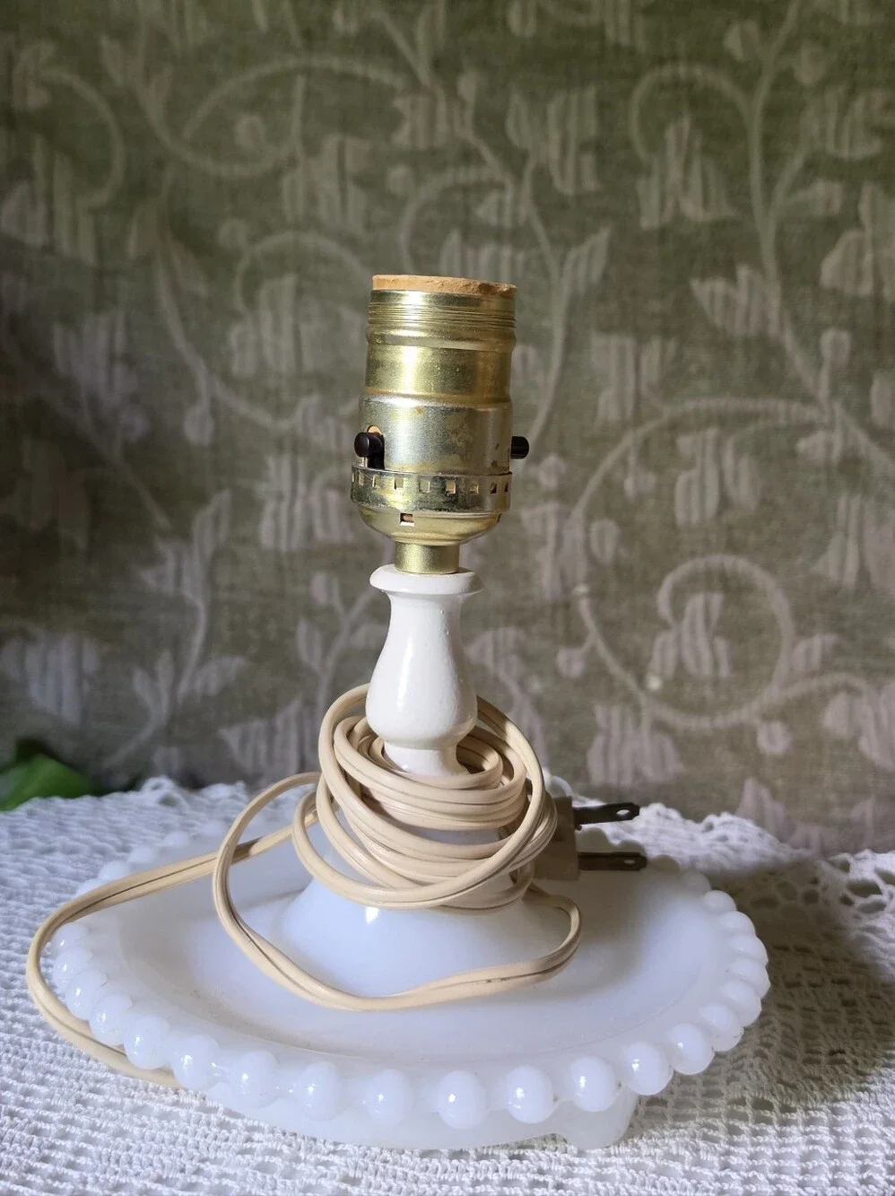 Vintage Milk Glass Boudoir Lamp Trinket Tray MCM